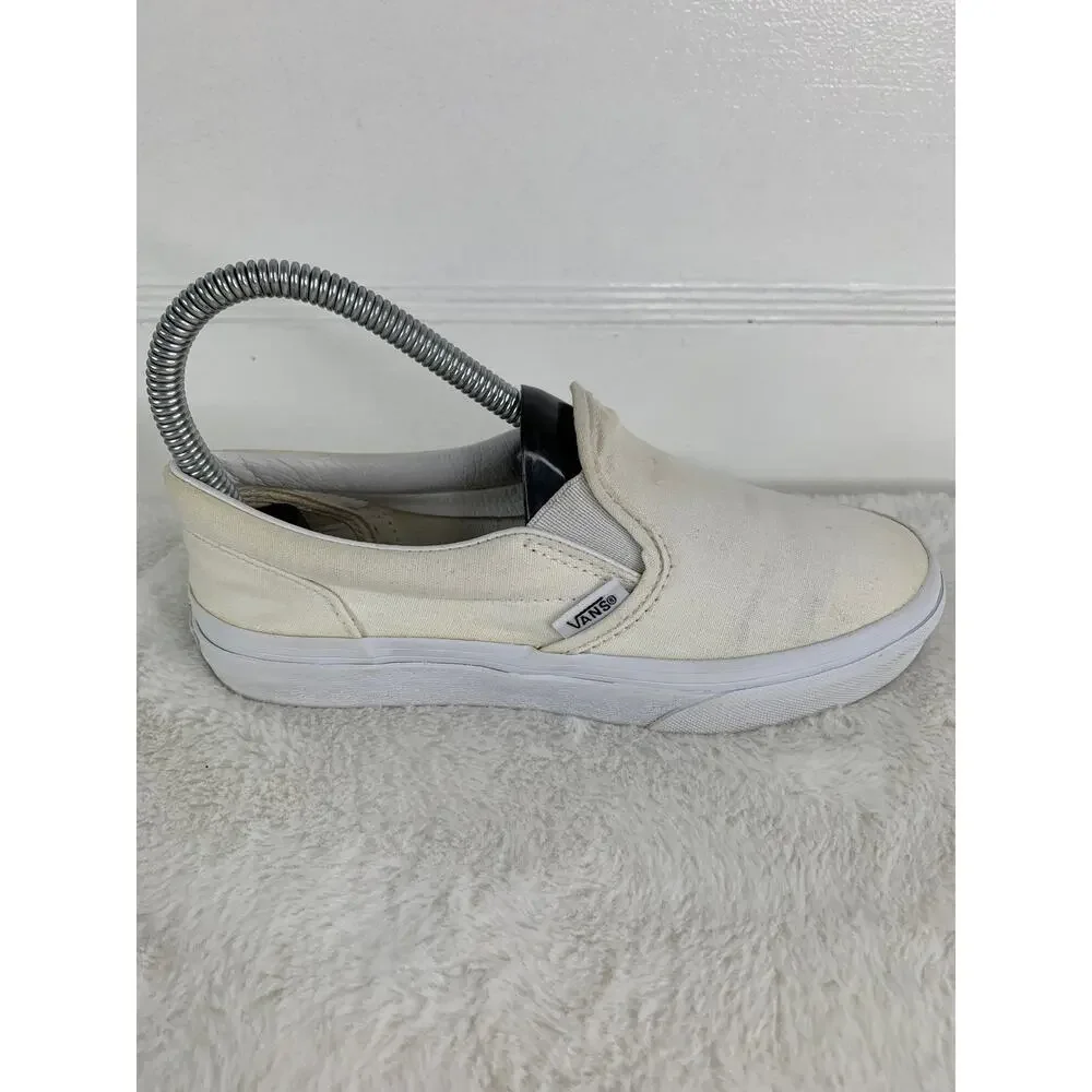 Vans Youth Classic Slip-On Sneakers White Canvas Shoes Size 3 | EU 34
